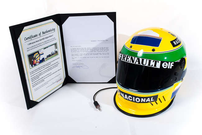 Verified Ayrton Senna Williams test session used Bell crash -Auction Lot