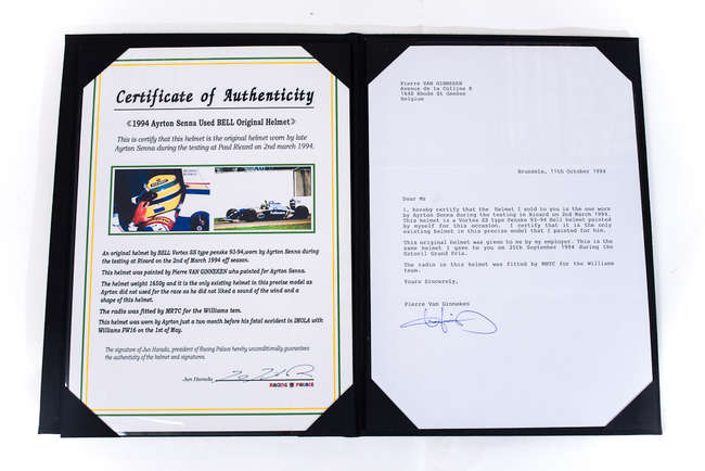 Verified Ayrton Senna Williams test session used Bell crash -Auction Lot