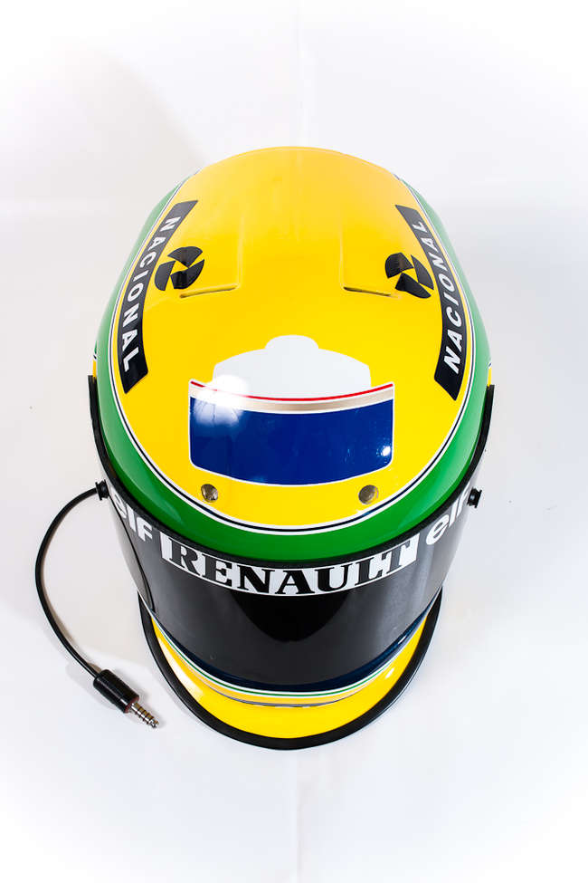Verified Ayrton Senna Williams test session used Bell crash -Auction Lot
