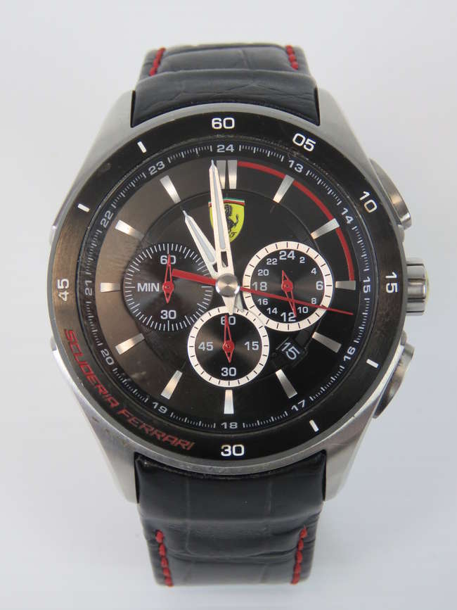 Ferrari Scuderi multi-dial black strap watch.-Sold