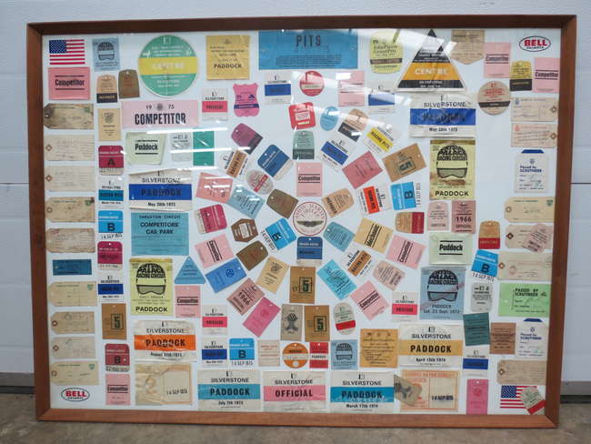 Framed montage of Pit and Paddock Passes-Auction Lot