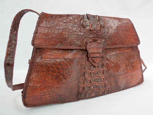 A vintage horned crocodile skin Ladies Shoulder Bag-Sold