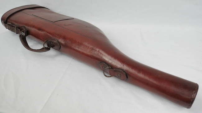 An antique leather 12G 'shoulder of mutton' gun case-Auction Lot