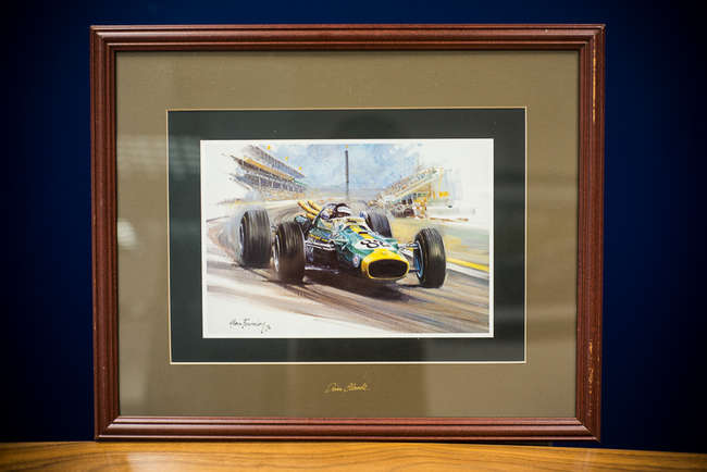 1992 Alan Fearnley print of Jim Clark at the 1965 Indianapol-Sold