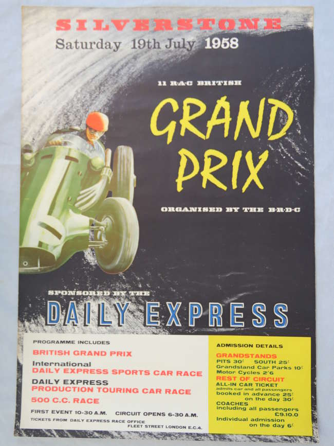 Original Poster for the  British Grand Prix 1958-Sold