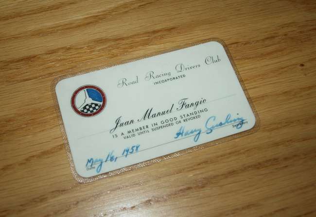 Juan Manuel Fangio's Road Racing Drivers' Club Membership Ca-Sold
