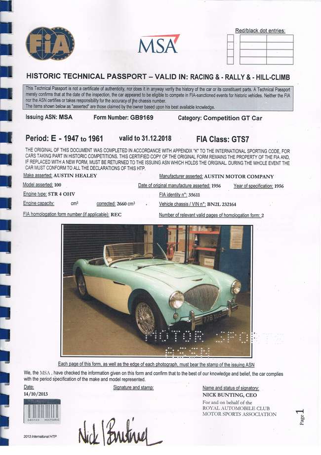 1956 Austin Healey 'Genuine' Factory 100M Le Mans Roadster-Sold