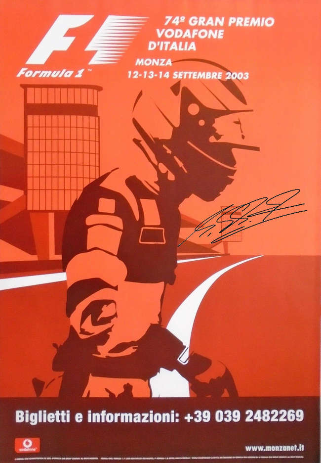 Michael Schumacher signed Monza F1 poster. -Sold