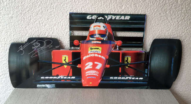 Nigel Mansell signed Ferrari F1-89, Metal Cut-out -Sold