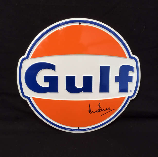 Gulf sign, signed by Derek Bell MBE.-Sold