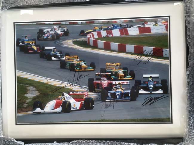 Donington 1993, signed Schumacher, Hill, Alesi, and Lehto.-Sold