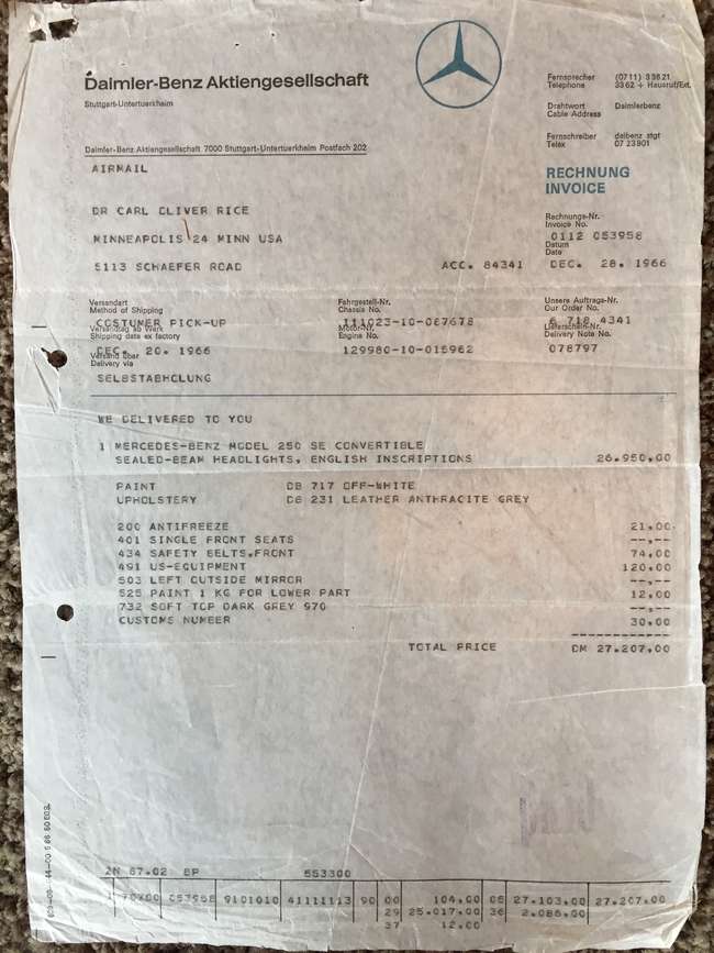 1966 Mercedes 250 SE Convertible Manual LHD (W108)-Sold