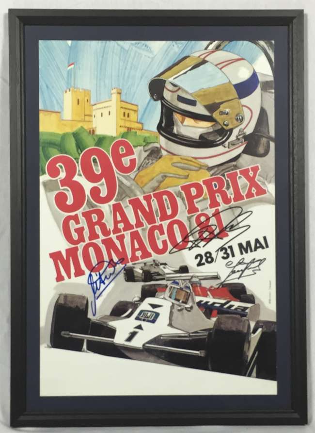Collection of Signed and Framed Monaco Grand Prix Posters-Sold