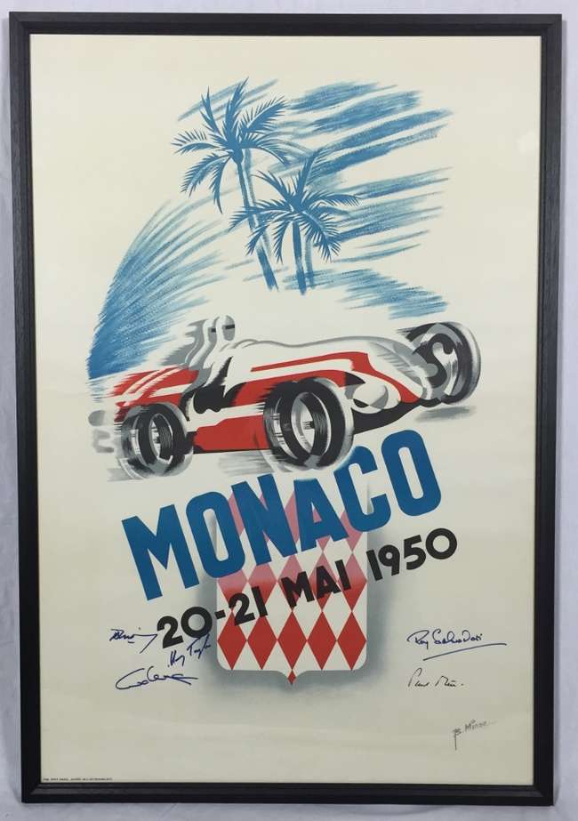 Collection of Signed and Framed Monaco Grand Prix Posters-Sold