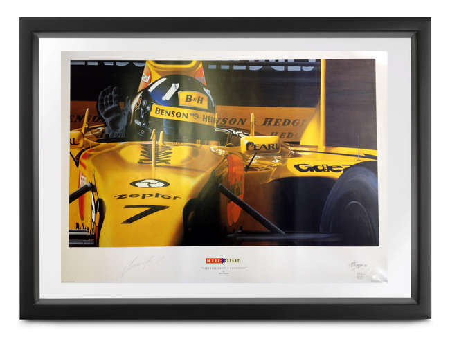 Damon Hill OBE signed Jordan print by Mike Thompson-Auction Lot