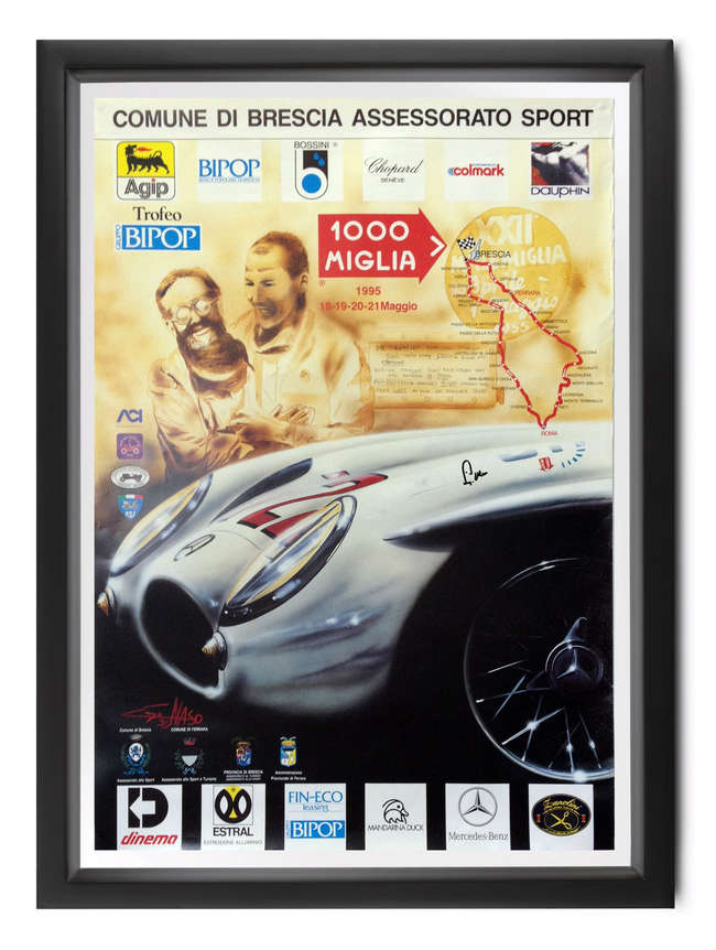 Mille Miglia 1995 poster, signed Sir Stirling Moss-Sold