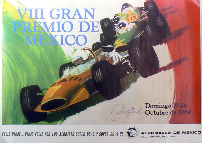 Original 1969 Mexico GP Poster, signed Denny Hulme-Sold