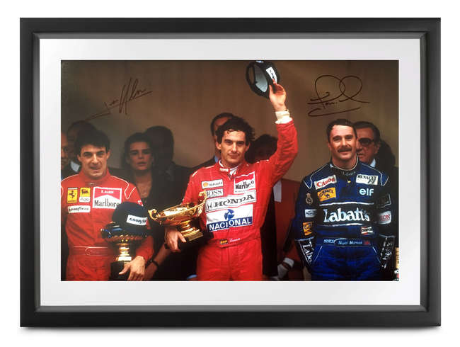 Ayrton Senna Monaco Podium, signed Prost & Mansell-Sold