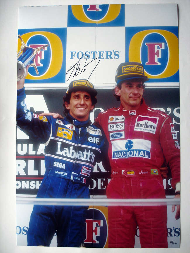 'Senna's Last Win' Photograph signed by Alain Prost-Sold