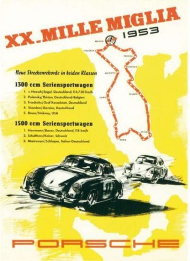 Framed 1953 Porsche Mille Miglia Poster Re-Print-Sold