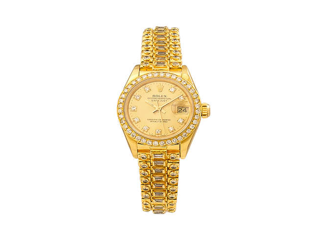 18ct Yellow Gold Ladies Diamond Rolex DateJust Bracelet Wris-Auction Lot
