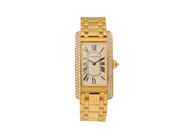 Diamond Set 18ct Yellow Gold Cartier Tank Americaine Bracele-Auction Lot
