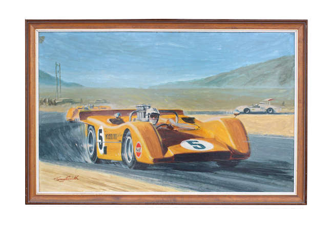 Oil painting of McLaren M8A by Tony Smith-Sold