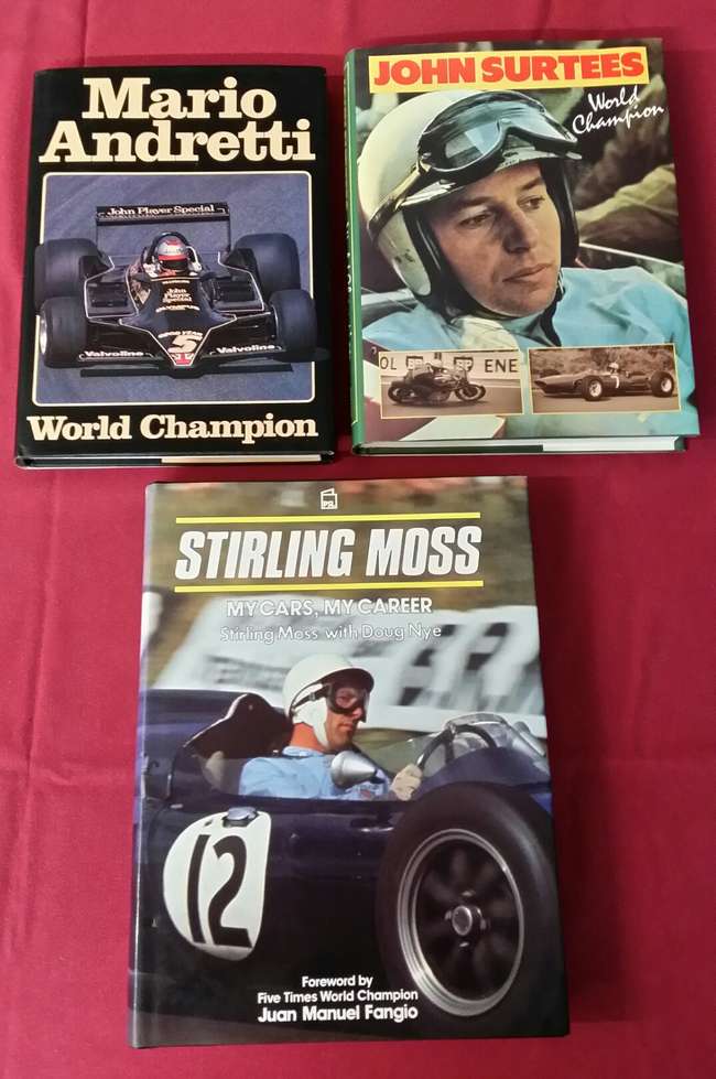 Three Signed Books - Moss, Surtees & Andretti-Sold