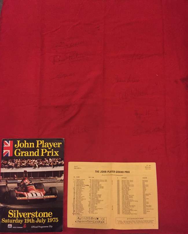 1975 British Grand Prix Marshals Red Flag Signed by 12 drive-Sold