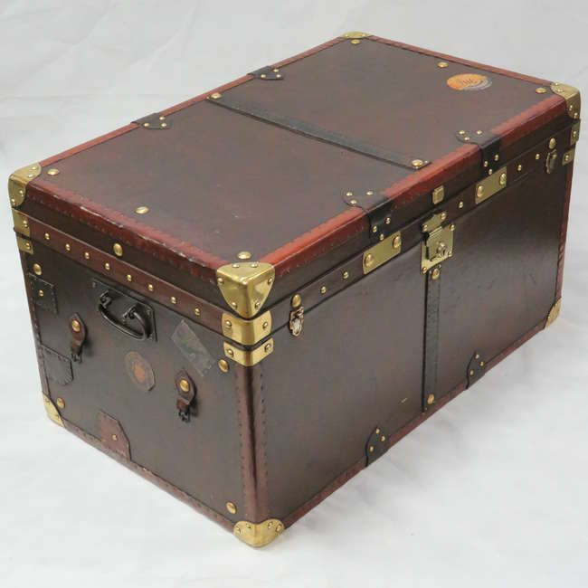 Large Army and Navy Leather Covered Travel Trunk-Auction Lot