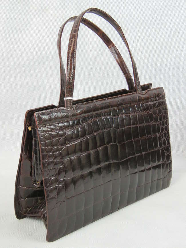Tan Crocodile Skin Handbag-Auction Lot