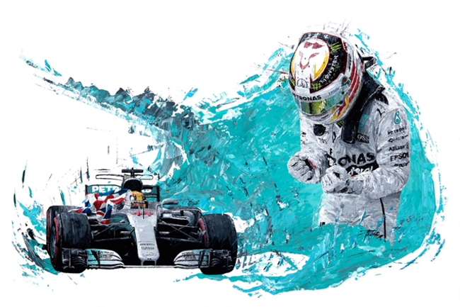 Lewis Hamilton 2017 World Champion painting.-Sold