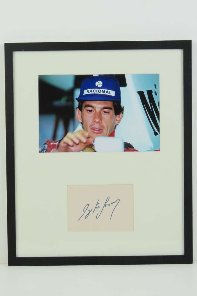 Ayrton Senna autograph in photographic montage-Sold
