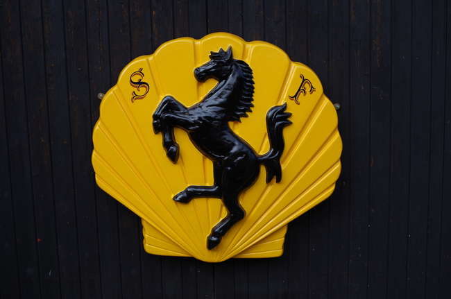 Shell and Ferrari petroleum sign.-Sold