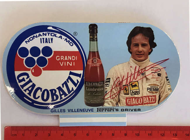 1982 signed Gilles Villeneuve Giacobazzi sticker -Sold