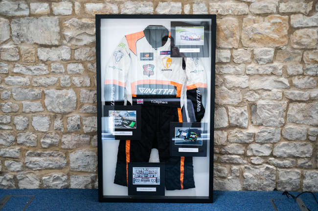 Tom Oliphant framed Race suit and picture-Sold