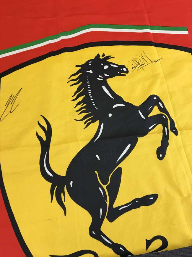 Ferrari flag signed by Kimi Raikkonen & Nigel Mansell-Auction Lot