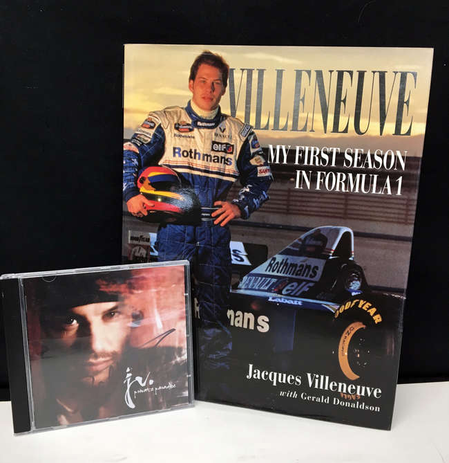 Jacques Villeneuve signed CD and book-Auction Lot