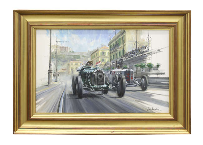 Grover-Williams in his Bugatti an original by Alan Fearnley-Sold