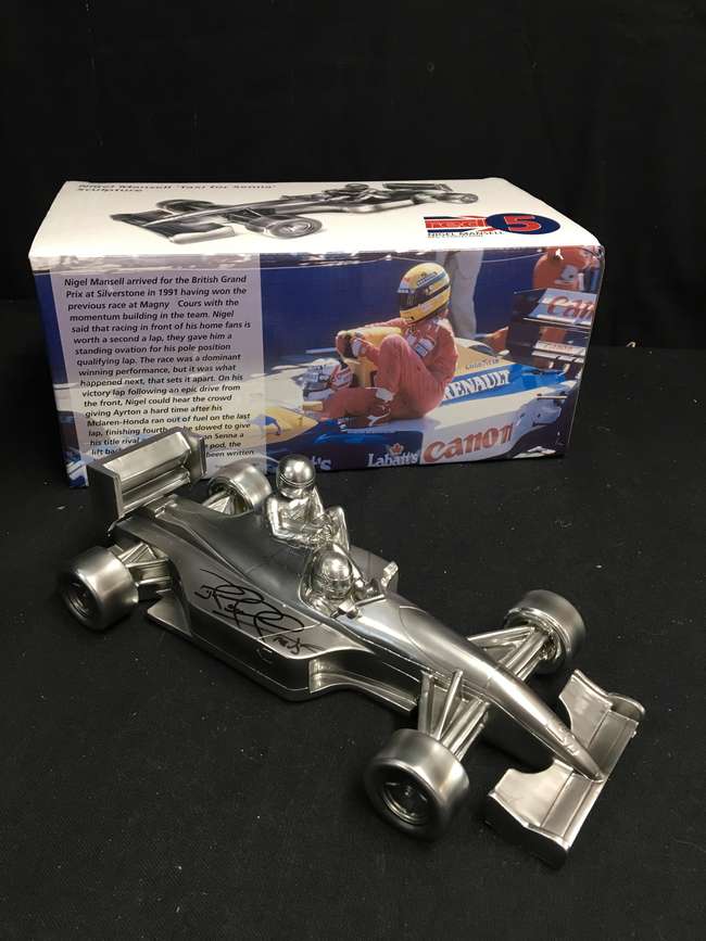 Chrome 'Taxi for Senna' Sculpture, signed by Nigel Mansell-Sold