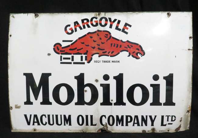Original  Mobiloil 'Gargoyle' Enamelled Steel Sign -Sold
