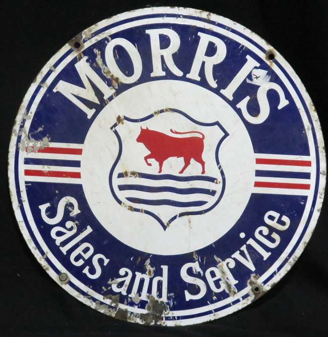 Original Morris 'Sales & Service' Circular Enamelled Steel S-Sold