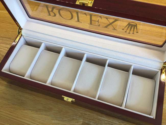 A Superb Rolex Six-Watch Display Case in Cherry Wood-Sold