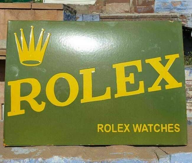 A Superb and Very Rare Original Tinplate Enamelled Rolex Adv-Sold