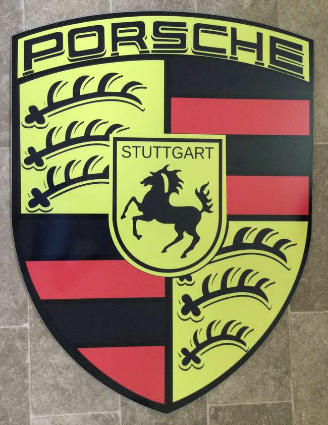 A Very Large and Impressive Metal Porsche Dealer-Type Wall o-Sold