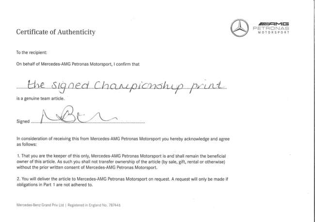 Charity Lot: Hand-Signed Mercedes-AMG Petronas F1 Technical -Sold