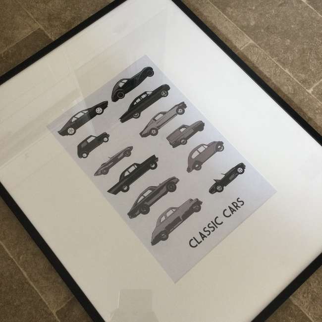 A Fine Monochromatic Framed ‘Classic Cars’ Art Print.-Auction Lot