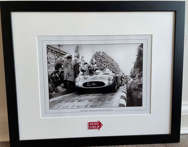 Stirling Moss Signed 1955 Mille Miglia Framed Photo-Sold