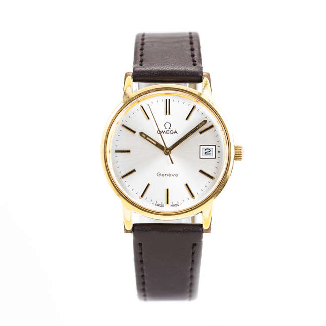 Omega Geneve Gold Plated manual wind, with silver dial.  -Sold