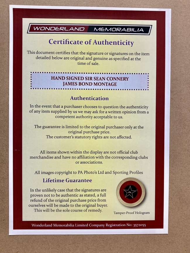 Sir Sean Connery Signed Production-Sold
